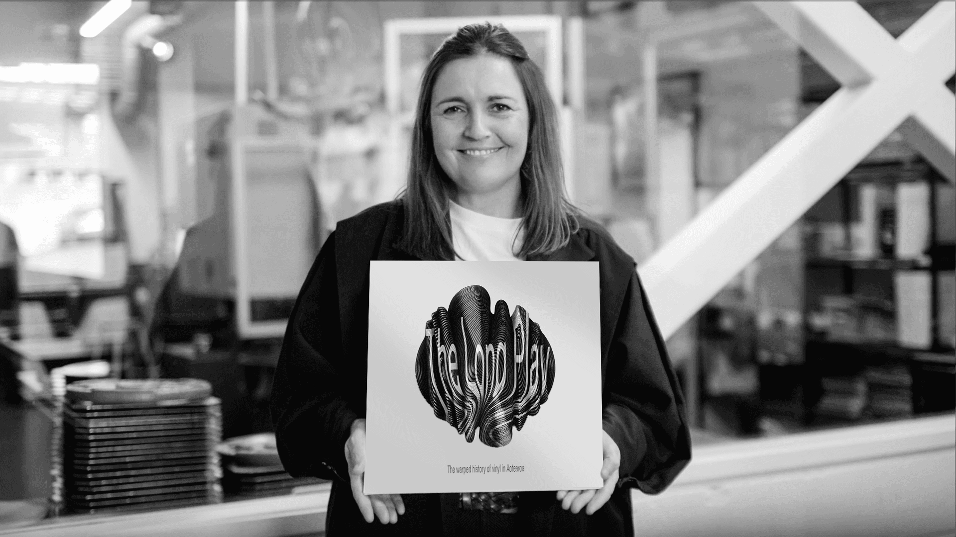 Charlotte Ryan holding The Long Play LP 